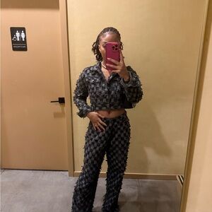 Stylish Gray Jean Checkered Women's set
